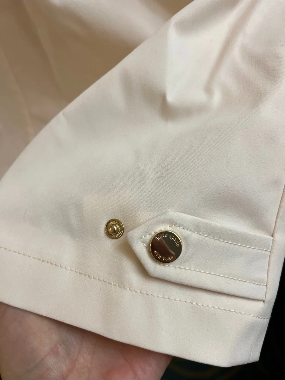NWT Kate Spade cashew milk zip front patch pocket trench removable hood size M